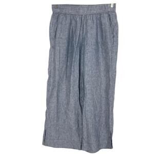 NWOT SIGRID OLSEN Pant L Linen Wide Leg Chambray Slit Sides Pull On 2 Pocket